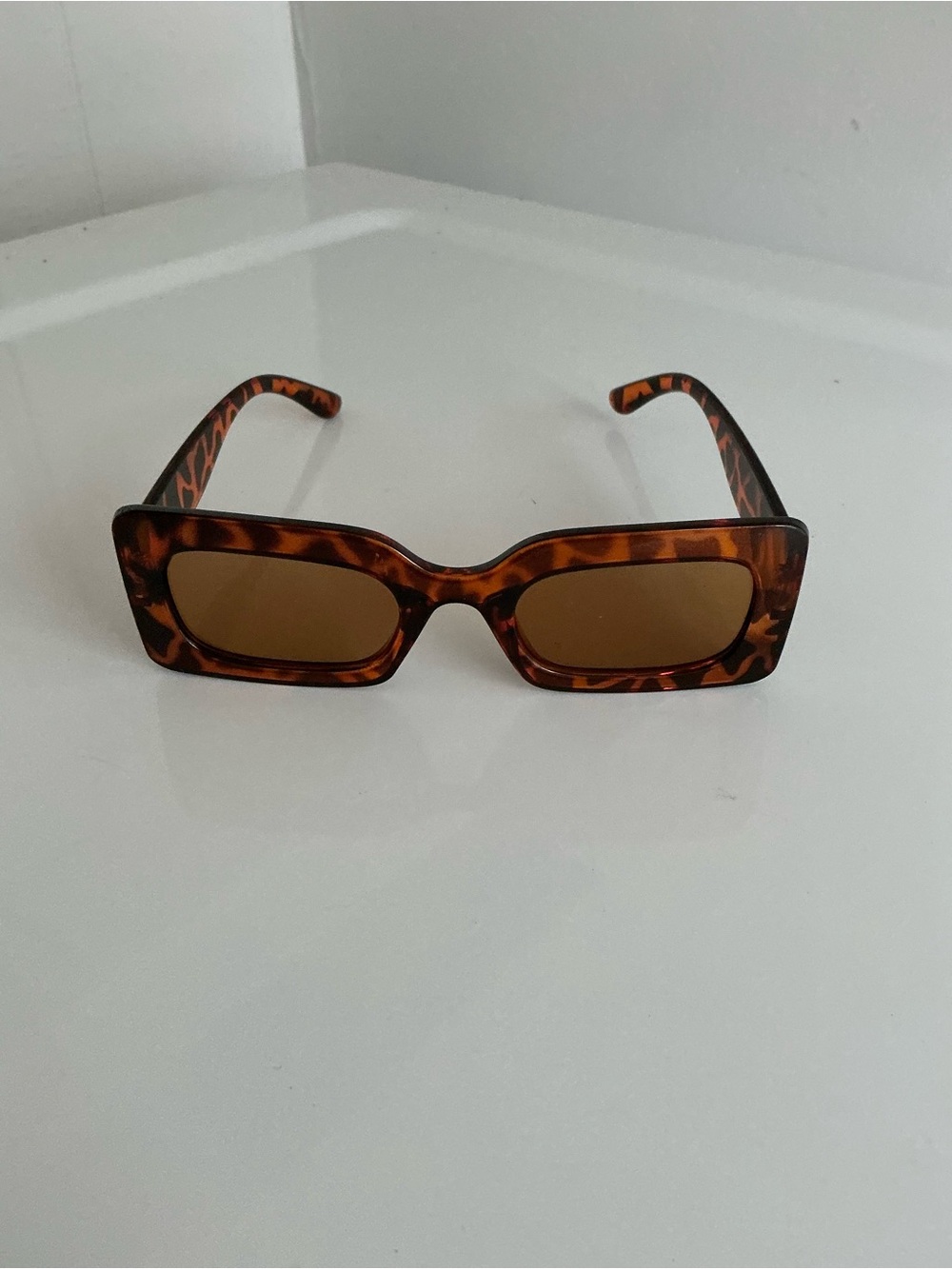 Tortoiseshell Rectangular Women's Sunglasses - Brown Lenses